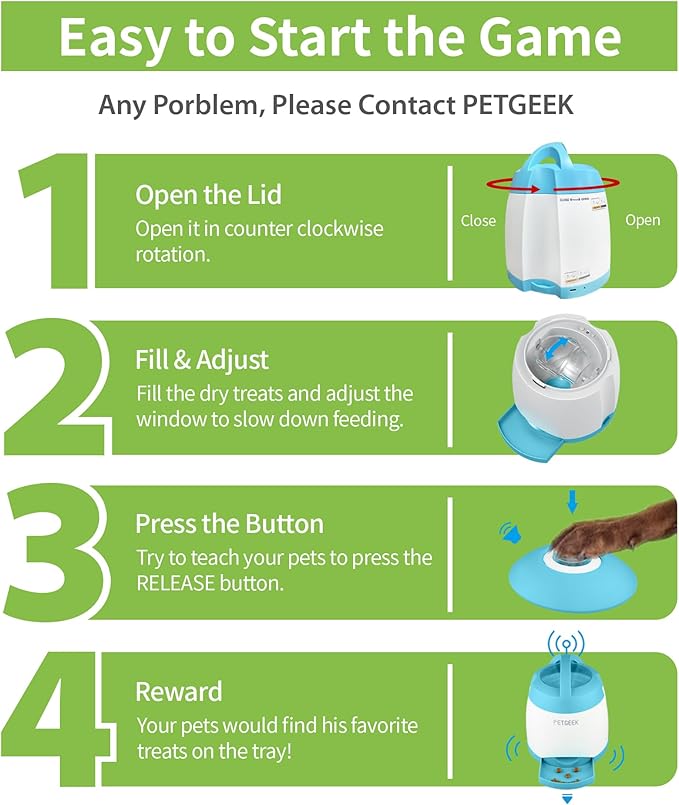 PETGEEK Dog Food Dispenser Toy, Treat Dispensing Dog Toys for IQ Training, Interactive Puzzle Toys to Keep Them Busy, 3000mAh USB Rechargeable Pet Treat Dispenser with Push Remote Button, 400ml