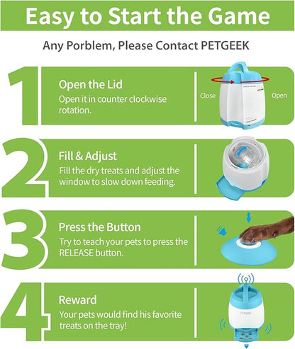 PETGEEK Dog Food Dispenser Toy, Treat Dispensing Dog Toys for IQ Training, Interactive Puzzle Toys to Keep Them Busy, 3000mAh USB Rechargeable Pet Treat Dispenser with Push Remote Button, 400ml