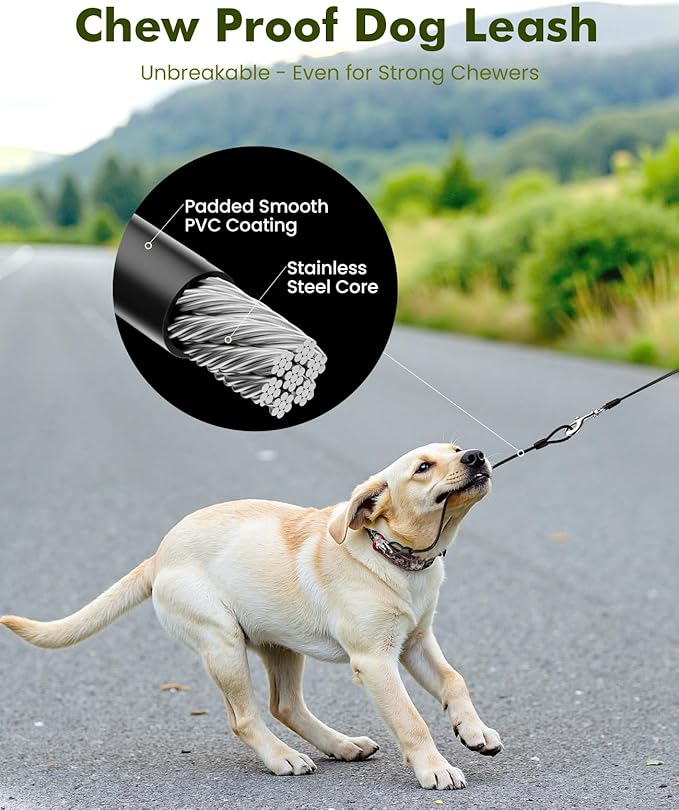 Pecute Retractable Dog Leash with Chew Proof Steel Cable, 26ft Heavy Duty Retractable Pet Leash with Poop Bag Holder, Anti-Slip Grip, for Medium/Large Power Chewers & Pullers 33lbs-110lbs (Green)