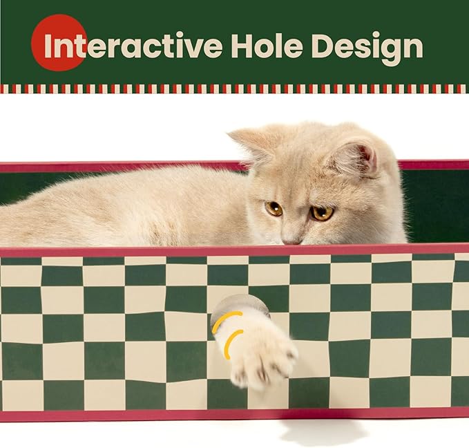 Cat Scratcher Box with 3-Layer Corrugated Pad, Heavy-Duty Double-Sided Cardboard Scratching Board & Bed, Checkered Design, for Cats, Large