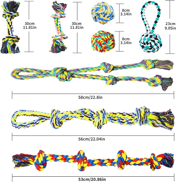 Natural Cotton Dog Rope Toys,Tough Tug of War Dog Toys for Large, Medium & Small Dogs, Tough Dog Rope Toys for Aggressive Chewers, Helps Clean Teeth & Prevent Furniture Destruction(8PCS)