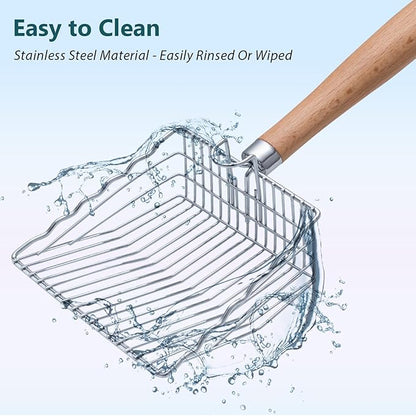 Cat Litter Scoop, 9.8" Extended Handle Premium Kitty Shovel with Hook and Hole, Metal Sifter Scooper Stainless Steel for Easy Cleaning, Durable and Heavy Duty, Odor-Free for Litter Box
