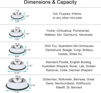 Stainless Steel Dog Bowls, Food and Water Non Slip Anti Skid Stackable Pet Puppy Dishes for Small, Medium and Large Dogs (2 Pack)