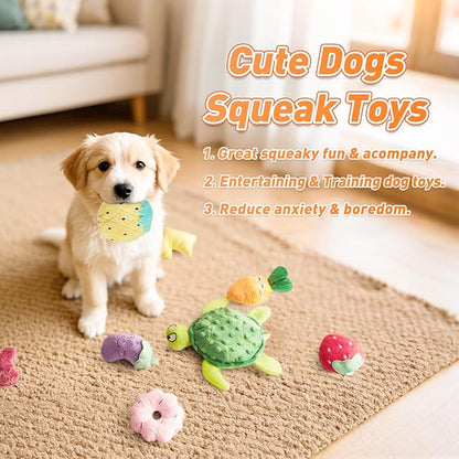 Squeaky Dog Toys, Small Puppy Toys, Cute Interactive Pets Toys Bulk for Small Medium Dogs Soft Plush Dog Toy Squeakers Pet Teething Chewers Fruit Vegetables Animals Set 15 Packs