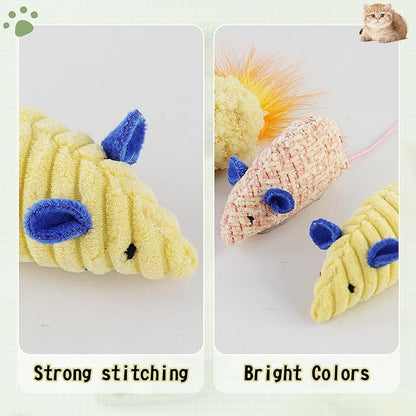Andiker 3PCS Cat Mouse Toys, Colorful Catnip Toys for Cats with Rattle Box Ribbon Feather Interactive Cat Toys for Indoor Cats to Chew Bite Teeth Cleaning (Blue)