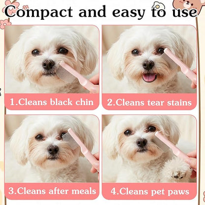 Pet Facial Grooming Comb, Stainless Steel Dog Eye Comb, Dog Flea Comb, Round-Tip Arc Teeth, Stress-free Tear Stain Remover for Dogs & Cats Fit Yorkie, Shih Tzu, Maltese Maltipoo Pomeranian