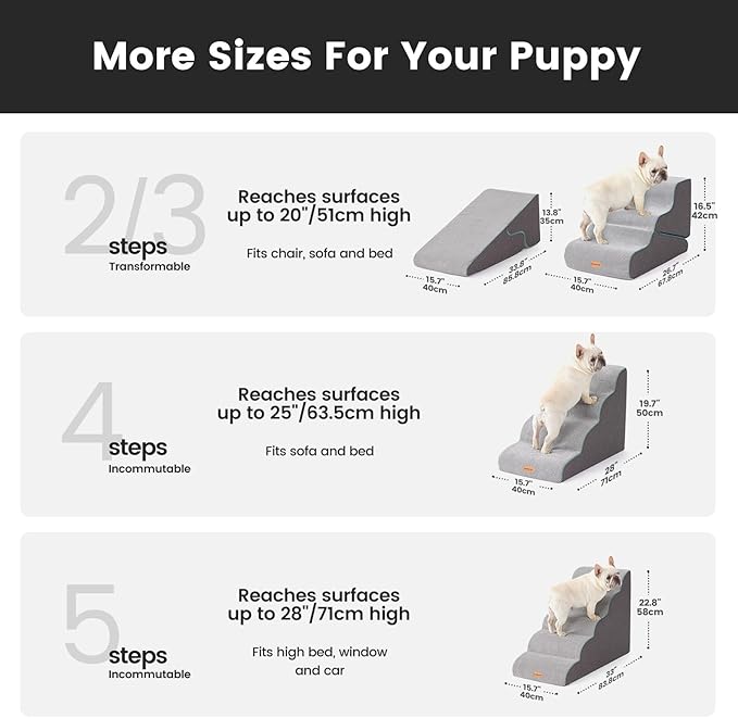 Gardner Pet Dog Stairs for Small Dogs 19.7" H, Curved 4-Step Pet Stairs, Dog Steps for High Bed (18-24 in), Couch with Durable Non-Slip Waterproof Fabric Cover and CertiPUR-US Certified Foam