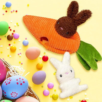 Easter Dog Toys, Carrot Hide and Seek with 2 Squeaky Bunny Small and Plush Dog Puzzle Toys, Easter Squeaky Gifts for Small and Medium Dogs