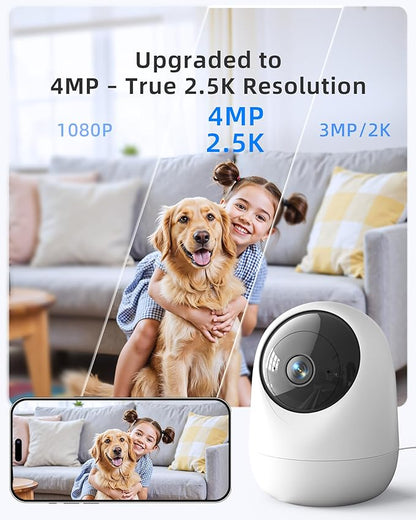 4MP Indoor Camera 5G/2.4G WiFi 6 360°Pan Tilt 2.5K Supports MicroSD up to 256GB (No Card) Plug-in Pet Camera with Speaker for Dog/Cat Baby Monitor with Phone App,Motion Tracking, Compatible with Alexa