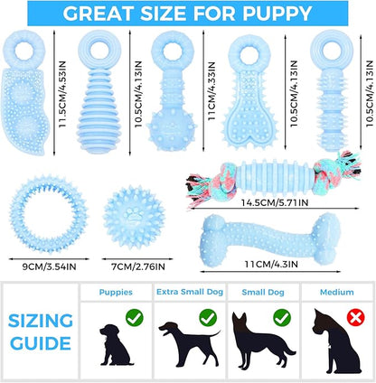 Puppy Toys, 9 Pack Dog Chew Toys for Puppy, Cute Blue Small Dog Toys, Teething Toys for Puppies, Soft Durable Interactive Chew Toy for Small Dogs