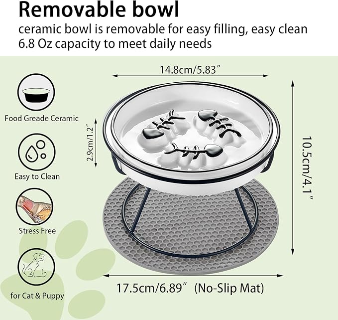 2PCS Raised Cat Bowl - Improved Design, Elevated Puzzle Feeder, Anti Vomit & Obesity Prevention, Slow Down Eating Speed