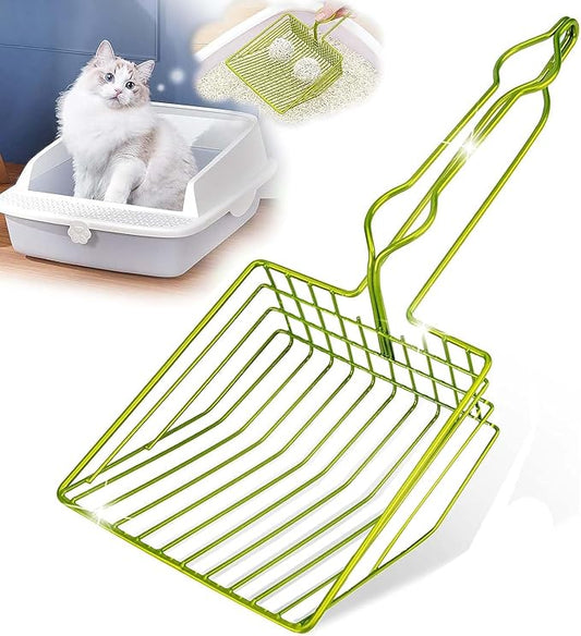 DHXYZZB Cat Litter Scoop, Metal Cat Litter Scooper Kitty Poop Scooper Stand for Litter Box, Fast Sifting Non-Stick Large Cat Poop Sifting cat Scooper