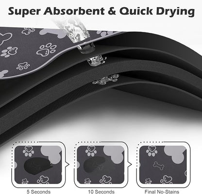 Dog Cat Food Mat,Rapid Absorbent Pet Feeding Mat, Bone Shaped Dog Placemat Water Bowl Mat with Rubber Backing,No Stains Dog Cat Food Mats Indoor, Pet Accessories Supplies 23"x36" Dark Grey