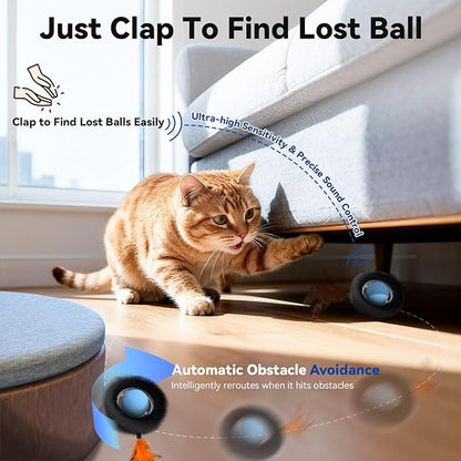 Interactive Cat Toy with Motion Activated Ball & 7-Hole Play Mat, Hide and Seek Exercise Game for Indoor Cats, Automatic Moving Cat Ball in Pouch, Rechargeable Kitten Toys