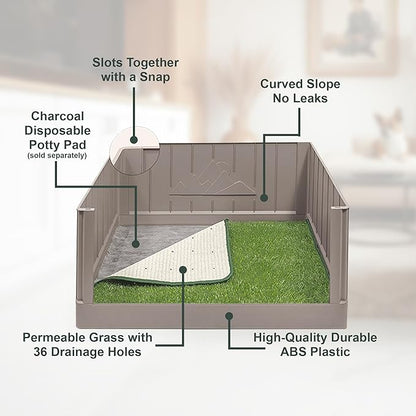 Pup en Suite Potty - Dog Litter Box, Pee Pad Holder with High Walls, Indoor Dog Potty Tray for Potty Training, Easy to Build Pee Pad Holder with Turf Patch, Dog Grass Pad Reusable with Tray