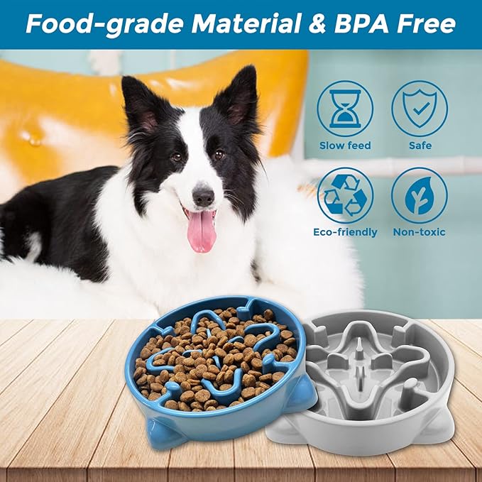 VANNON Slow Feeder Dog Bowls Durable Puzzle Feeder Non Slip Dog Food Dish Bloat Stop Food Bowls for Small Medium Dogs, 3 Cups, BPA Free, Blue