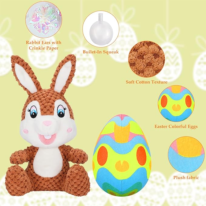 4 Pcs Easter Dog Squeaky Toys, Plush Easter Egg Dog Toy Bunny Toys with Crinkle Paper Interactive Rope Carrot for Puppy Small Medium Dogs