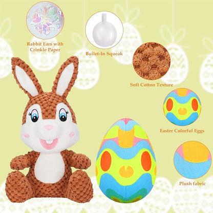 4 Pcs Easter Dog Squeaky Toys, Plush Easter Egg Dog Toy Bunny Toys with Crinkle Paper Interactive Rope Carrot for Puppy Small Medium Dogs