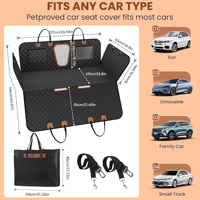 A-Pce Dog Car Seat Cover for Back Seat, Hard Bottom Back Seat Extender for Dogs, Back Seat Pet Cover for Dogs - Supports 400lbs, Waterproof Heavy Duty Scratch Dog Hammock for Car SUV and Small Truck