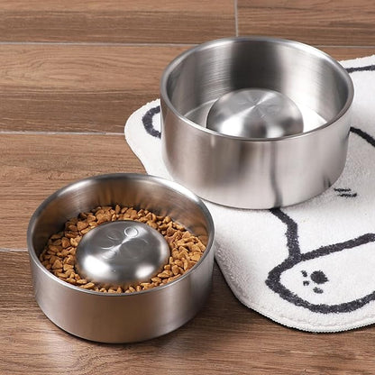 Pssopp Slow Feeder Dog Bowl, Dishwasher Stainless Steel Large Metal Dog Food Bowls with Non Slip Rubber Ring Modern Design Dog Slow Feeder for Medium to Large Dogs (24x17x18cm)