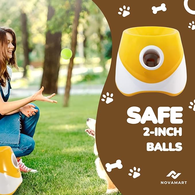Dog Ball Launcher – Automatic Dog Ball Thrower for Small and Medium Dogs, Interactive Pet Toy with 6 Mini Tennis Balls & Adjustable Launch Distance, Indoor & Outdoor Play