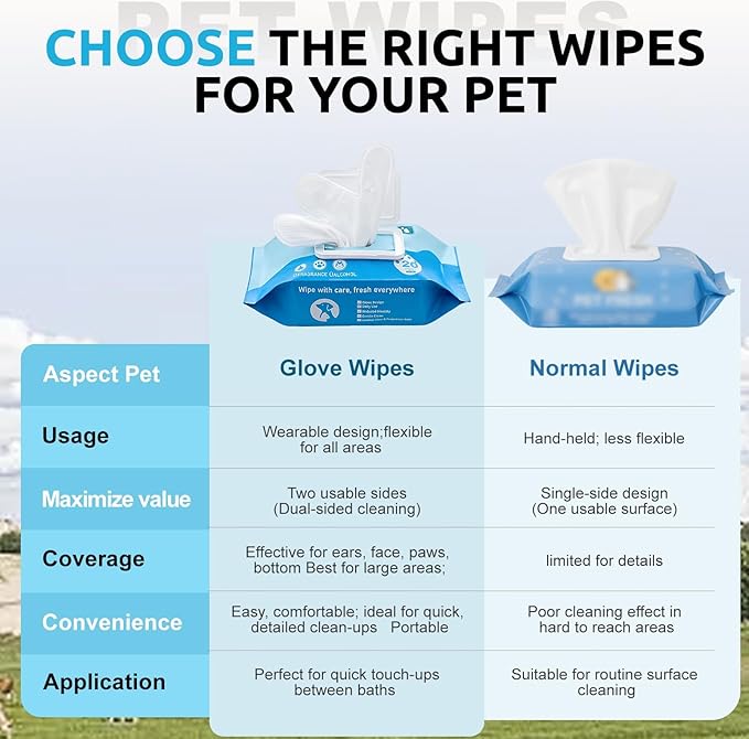 Pet Grooming Glove Wipes for Dogs&Cats, Extra Thick Rinse Free Cleaning Gloves with Aloe&Glycerin, Hypoallergenic Deodorizing Bathing Wipes for Daily Care, Travel, Portable, Unscented, 20ct