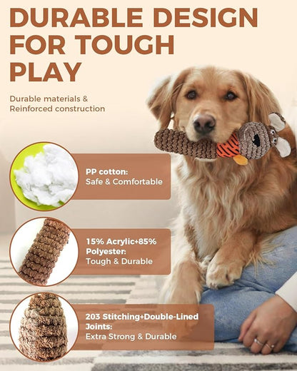 Squeaky Dog Toys for Small Dogs, Interactive Dog Plush Toy for Tough Play, Durable Chew Gifts for Puppy Teething to Keep Them Busy and Relieve Boredom (Brown Dog)