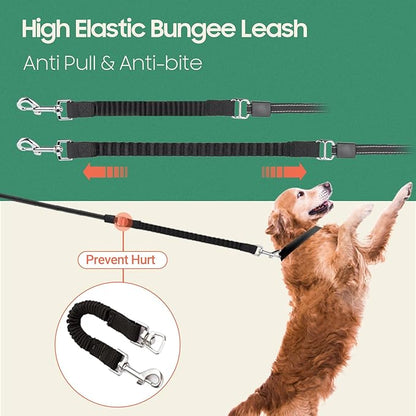 Happy & Polly Retractable Dog Leash with Flashlight, Protective Bungee Leash, Convenient Hook, 16.4ft Reflective Fishing Line Weaved Strong Tape, One- Handed Release, Pause, Lock Green