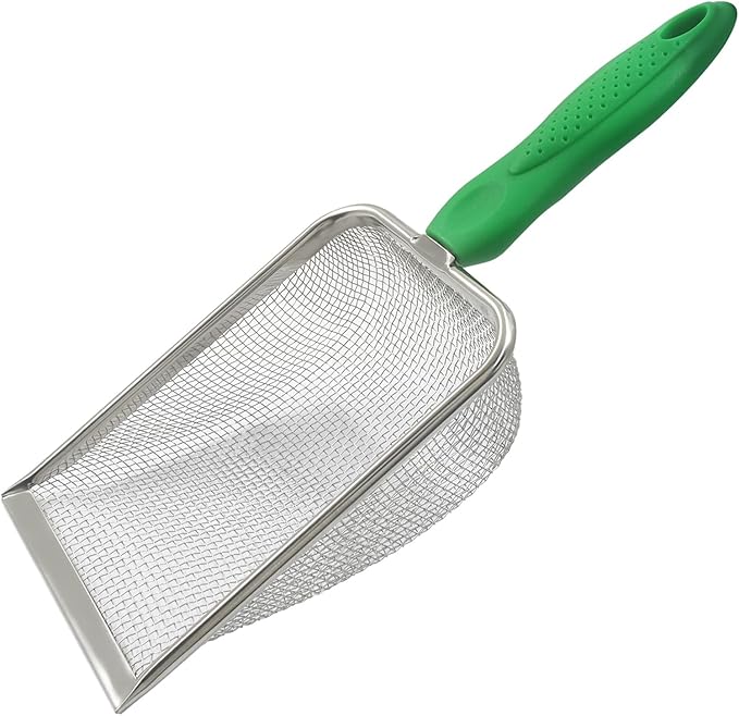 Murtenze Stainless Steel Cat Litter Scoop, Non-Stick Coated Metal Fine Sand Litter Scoop, Mesh Shovel for Reptile Kitten Pooper (Green, 2mm mesh)