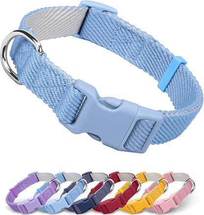 Dynmeow Soft and Breathable Cotton Dog Collar, Durable Adjustable Heavy-Duty Boy Pet Collar with Quick-Release Buckle, Lightweight for Sensitive Skin for Large Dogs, Light-Blue, L