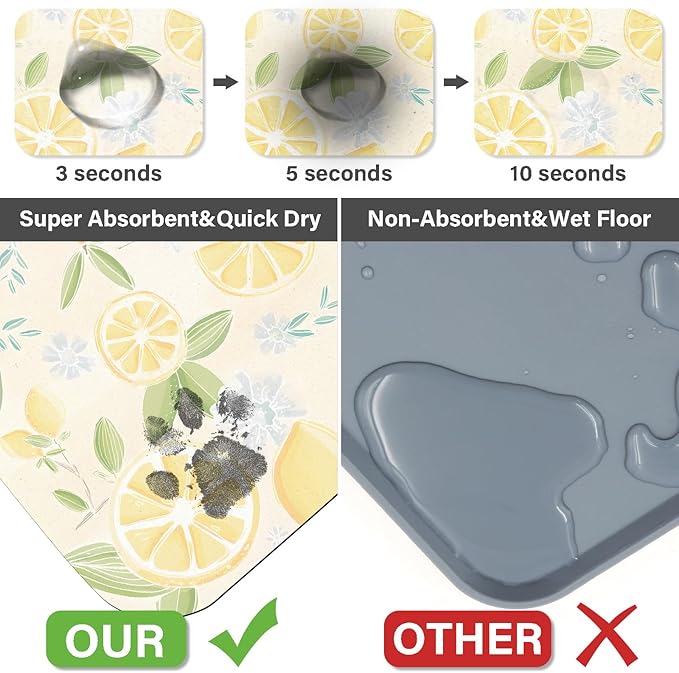 Patterned Cat & Dog Bowl Mat for Food and Water, 12"×20" Quick Dry Absorbent Pet Feeding Mat, Eco-Friendly Dog Placemat