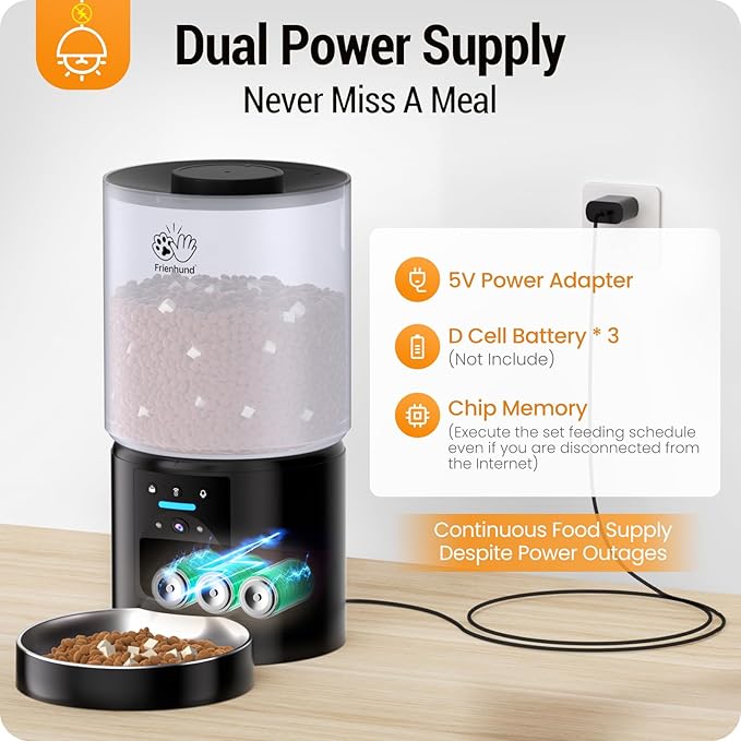 Frienhund 5L Automatic Cat Feeder with 2K HD Camera: 5G WiFi Automatic Dog Feeder with Night Vision,Cat Food Dispenser with Freshness for Multiple Pets,Detachable for Easy Clean-21 Cup (Sealed Outlet)
