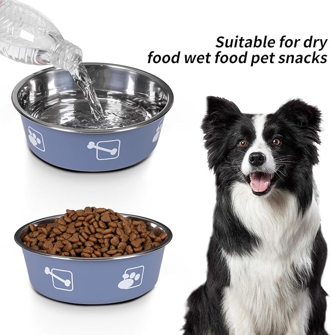 Stainless Steel Dog Bowls, Dog Food Bowl with Silicone Non-Slip, Puppy Bowls for Medium, Set of 2