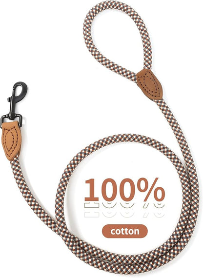Mile High Life Rope Leash with Genuine Leather Connection, 6 FT/5 FT/4 FT, Heavy Duty Leash for Medium & Large Dogs (Brown, 48 Inch)