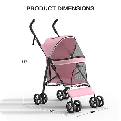 Dog Stroller for Small Dogs 10 lbs -22lbs Puppy Stroller Medium Dog Wagon Small Pet Stroller for Cats, Cat Strollers for 2 Cats, Rear Storage, Pink