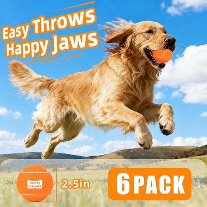 2.5" Dog Tennis Balls 6-Pack Silent Bounce, Tough Rubber Core, Durable Fetch & Training Toys for Indoor/Outdoor Play, for Small Medium Large Dogs (Orange, 6 Pack)