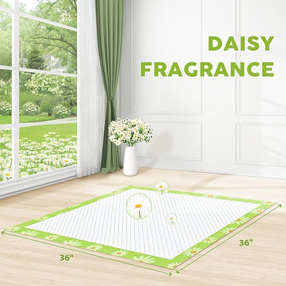 CROCI Dog Pads Extra Large 36x36in Daisy Pattern, Puppy Pads with Adhesive Tabs Super Absorbent Up to 11 Cups, Leak-Poof & Quick Dry Disposable (100 Counts)