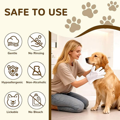 Pet Glove Wipes for Dogs and Cats, Rinse-Free Dog Grooming Wipes, Fragrance-free Hypoallergenic Deodorizing Wipes, Ultra-Thick, For Pets Cleaning, Post-Operative Care, Daily Grooming and Travel 20 PCS
