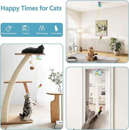 Interactive Cat Toys for Indoor Cats, Automatic Hanging Door Feather Toy Wand Chase Exercise Enrichment Stimulation Self Play for Bored Adult & Kitten Cats