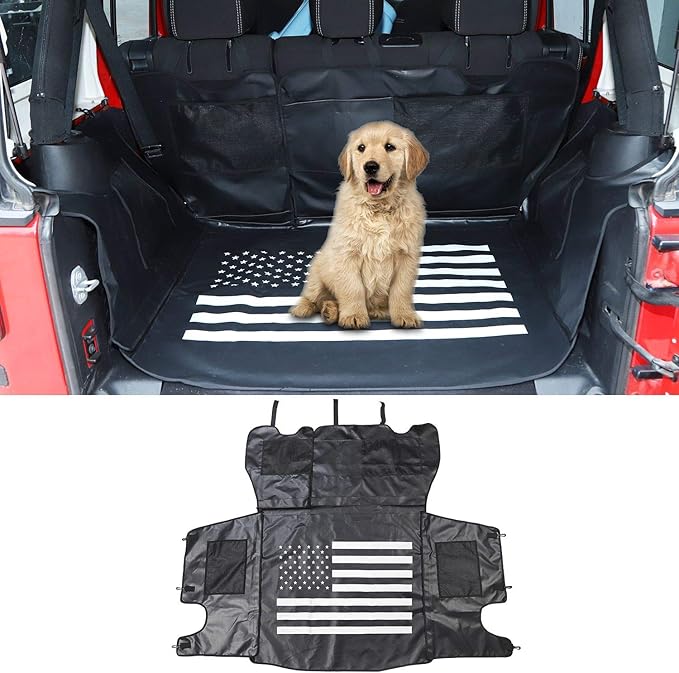CheroCar for Jeep JK Dog Car Seat Cover Pet Trunk Liner Waterproof Cargo Mat Multipurpose Storage Case Cargo Cover for Jeep Wrangler JK JKU 2007-2018, Interior Accessories, US Flag Style