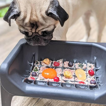 The Fluff Trough Elevated Slow Feeder Dog Bowl - Prevents Fast Eaters from Binging & Choking on Food, Minimizes Neck Strain, Suitable for Flat-Faced Pets, Vet Recommended, Dishwasher Safe, Black