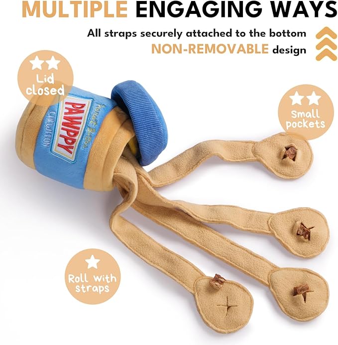 CHEWFFON Interactive Dog Enrichment Toy, Cute Crinkle&Snuffle Puppy Toys, Hide & Seek Puzzles, Peanut Butter Jar Toys for Brain Stimulation, for All Dog Sizes