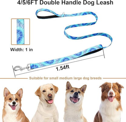 6 Foot Dog Leash for Medium Large Dogs, Heavy Duty Blue Dog Leash with 2 Padded Handles, Walking Training Lead for Medium and Large Dogs, Tie Dye