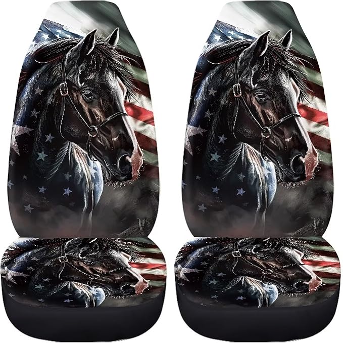 Horse American Flag Seat Covers Decorative Accessories for Cars Trucks SUV 2-Pack Car Seat Covers Car Accessories Auto Interior Covers for Truck Van SUV, Seat Covers