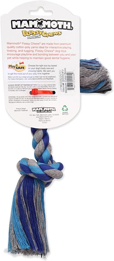 Mammoth Pet Products Flossy Chews Cottonblend Color Rope Bone, Medium, 12-Inch,MultiColored,20004V