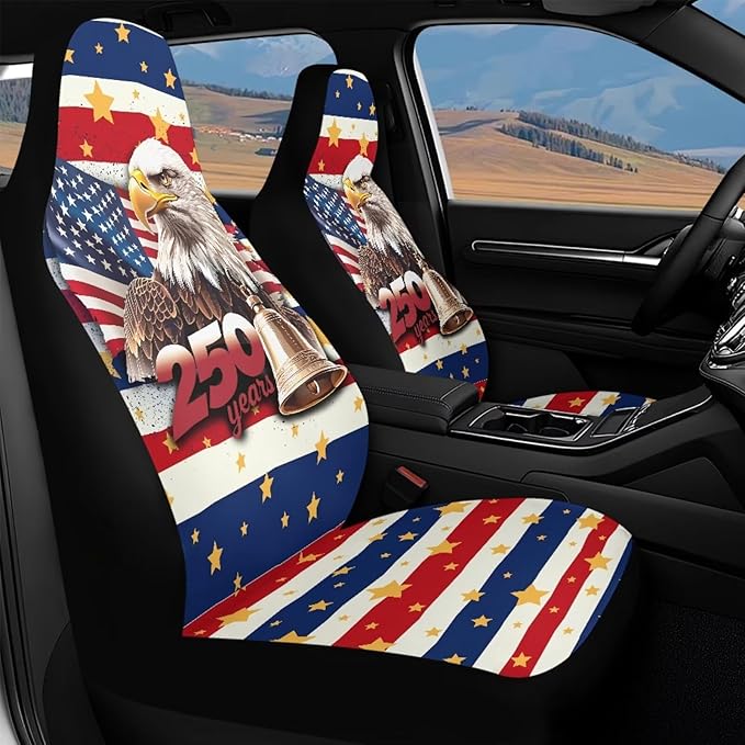 250th Car Front Seat Covers Waterproof Universal Front Seat Cover Eagle American Flag Removable Automotive Accessories Suitable for Cars, SUV and Trucks