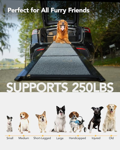 PetThem Upgraded Dog Ramp for Car 63" Long & 19.7" Wider Portable Dog Ramps for Large Dogs with Non-Slip Rug Surface for SUV Car & Truck, Up to 250LBS