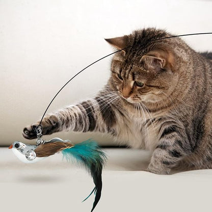 Cat Wand Toy, Cat Feather Toys Replacements, Cat Teaser Refills Toys Attachments Natural Feather Worms Refills with Bells for Indoor Cat Interactive Toys Exercise Playing (Bird)