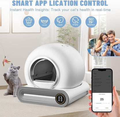 SUW Self Cleaning Litter Box, Automatic Cat Litter Box for Multiple Cats, 65L+9L Robot, 3 Rolls Grabage Bags Liner, 1 Odor Eliminator, Negative ion Deodorization, APP Control, Toilet Monitorin, White