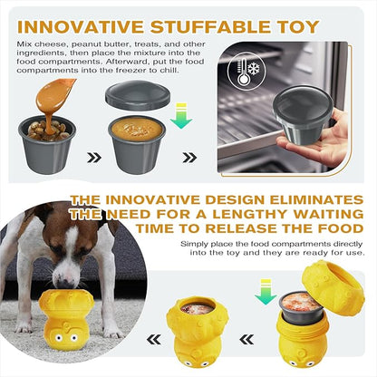 OYR Frozen Dog Treat Dispensing Chew Toy for Aggressive Chewers to Keep Them Busy, Ice Cream Holder Freeze Bone with Mold Cups, Fillable Cognitive Licking Toy (Yellow)